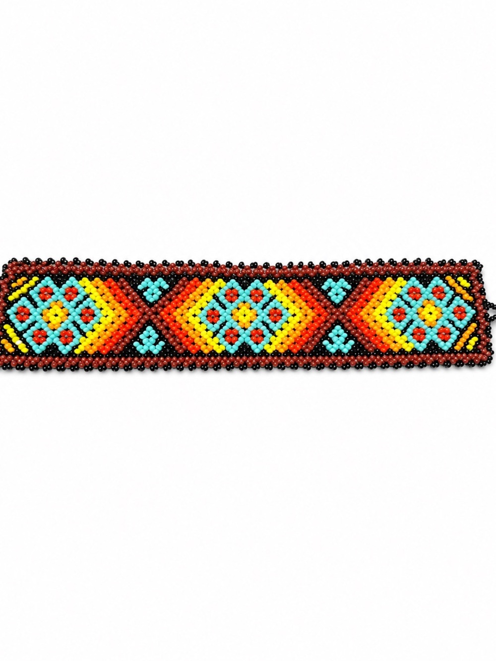 Handmade Wide Multicolor Seed Bead Bracelet – Adjustable Geometric Tribal Design
